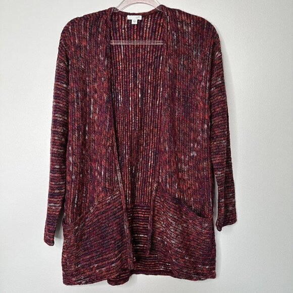 J Jill Cardigan Sweater Maroon Open Long Size S Stripe - Picture 1 of 9